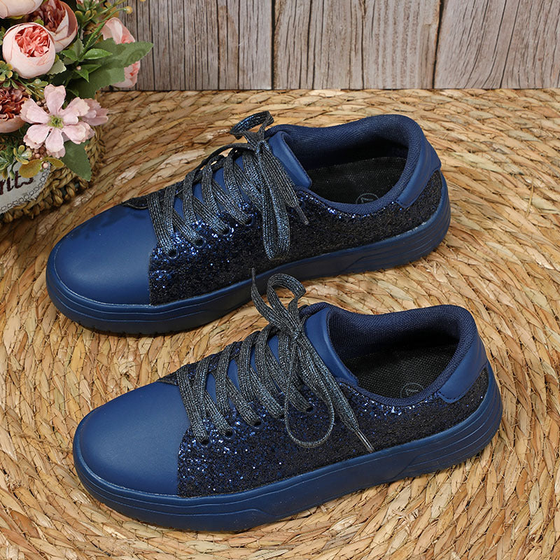 Glitter Sequin Design Thick-Soled Lace-Up Sneakers