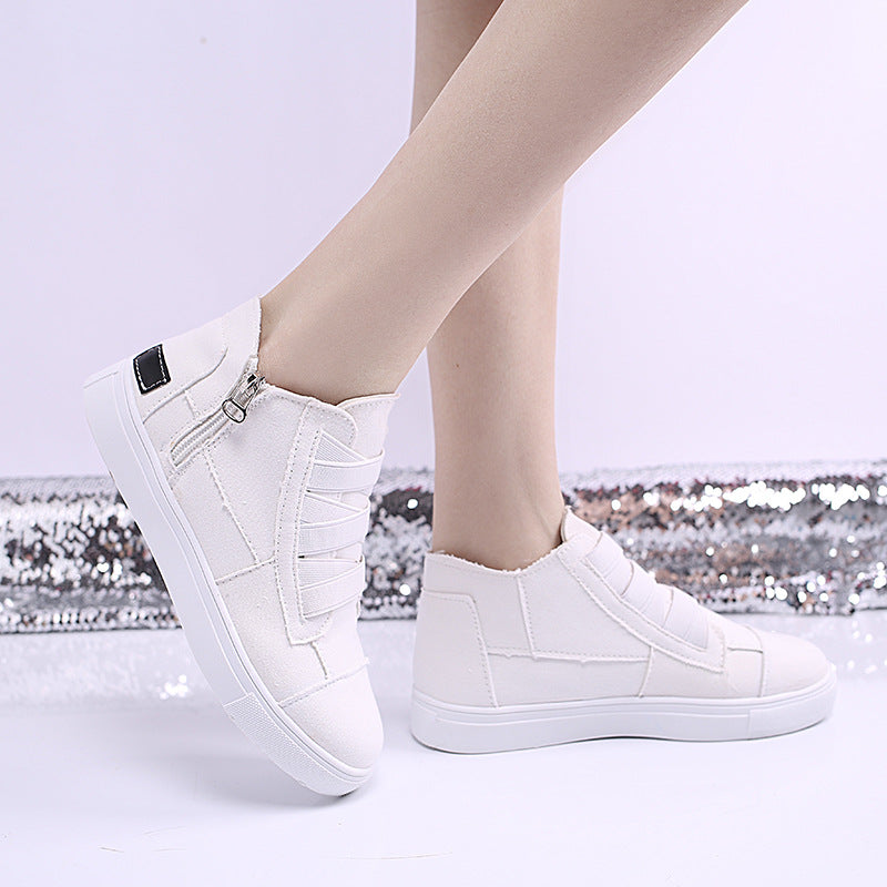 Side Zipper Canvas Wedge Walking Sneakers