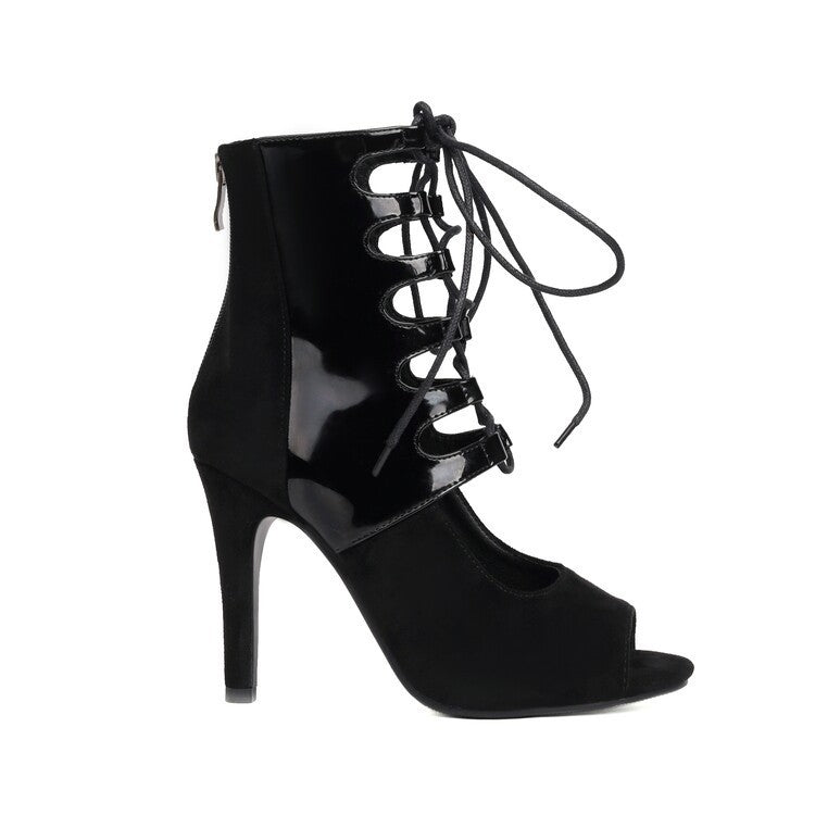 Lace-Up Stitching Round Toe High Heel Sandals