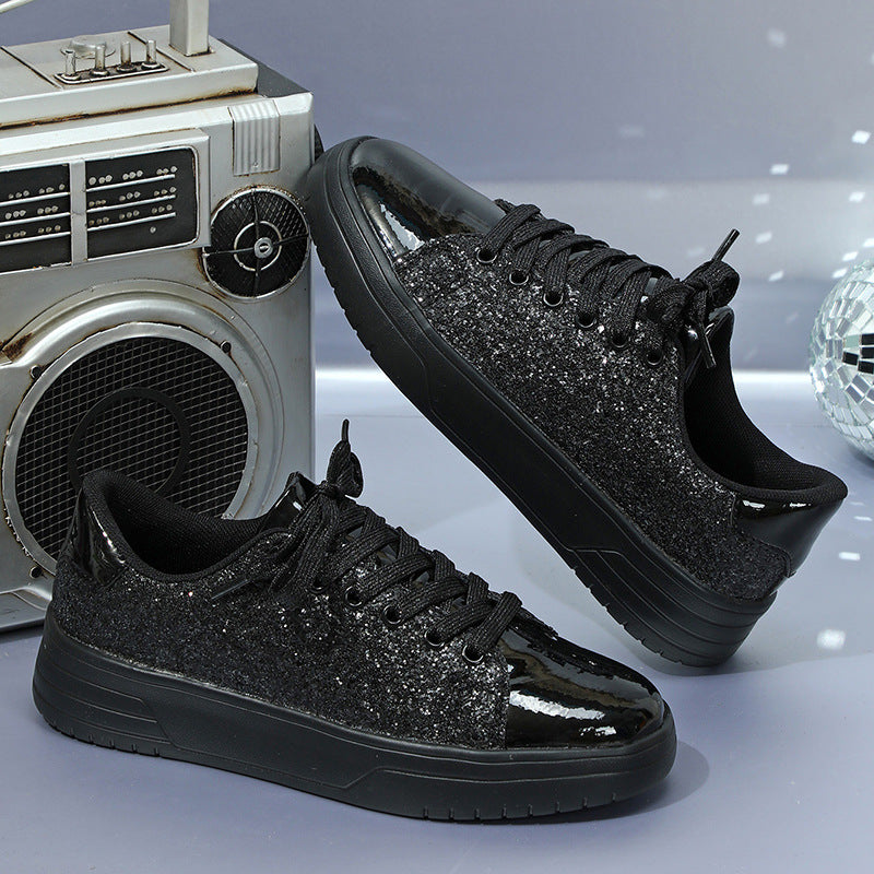 Glitter Sequin Design Thick-Soled Lace-Up Sneakers