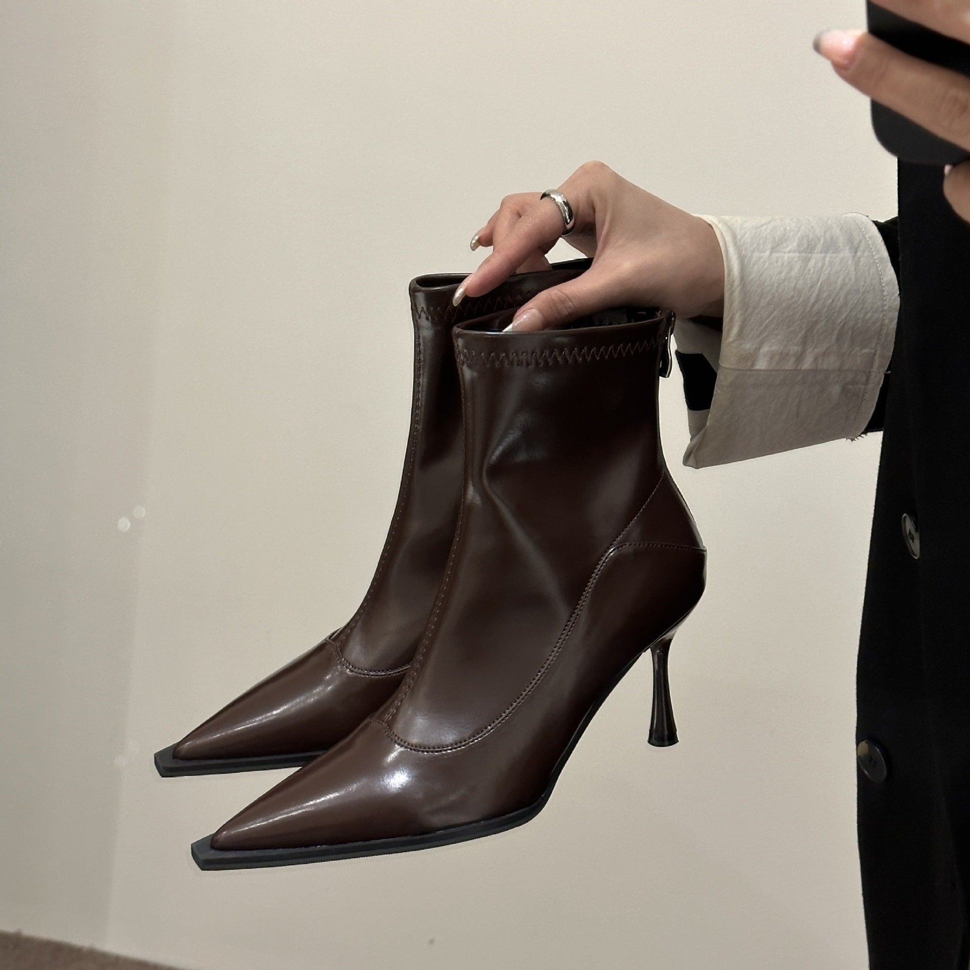 Pointed-Toe Soft-Leather Ankle Boots