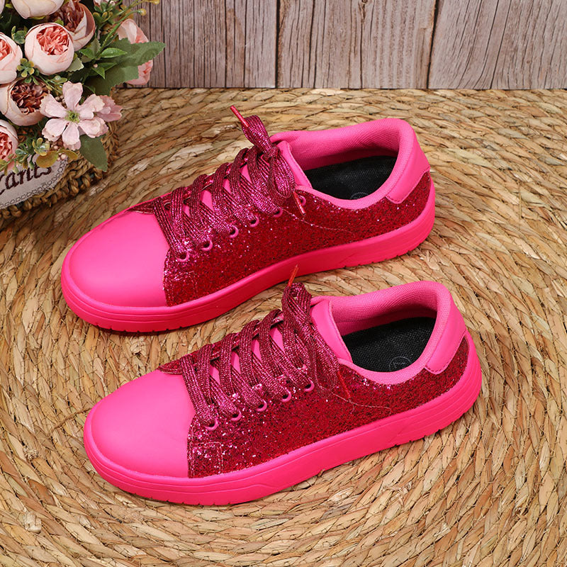 Glitter Sequin Design Thick-Soled Lace-Up Sneakers