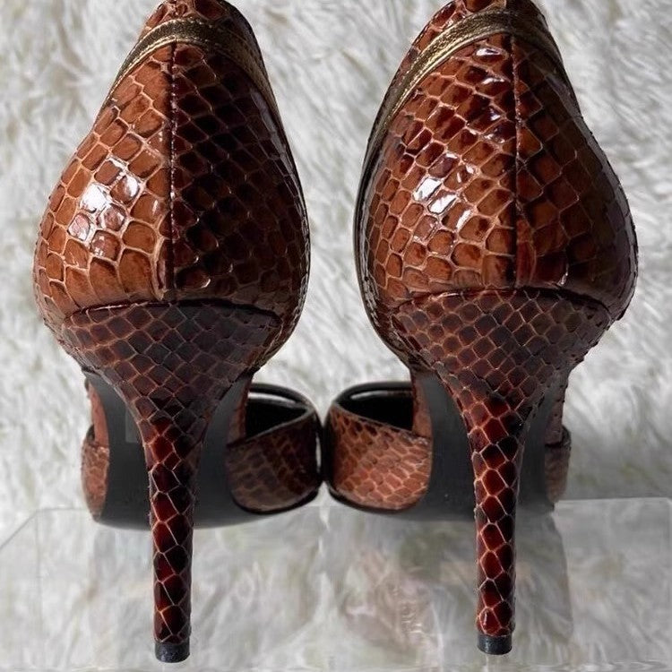 Cut-Out Snake-Print Stiletto Heels