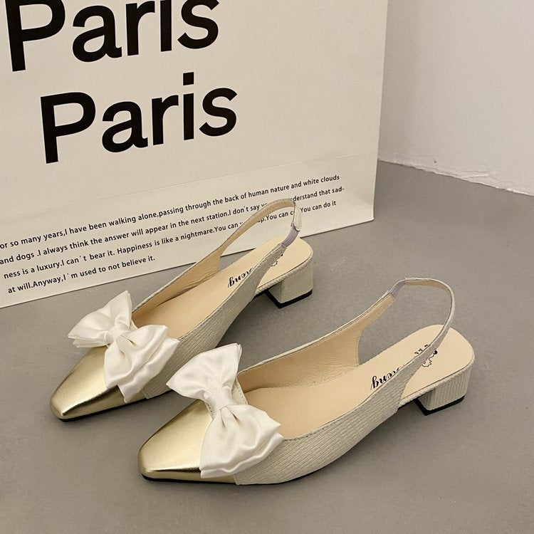 Metallic Vintage-Inspired Bow Slingback Cap Toe Flats