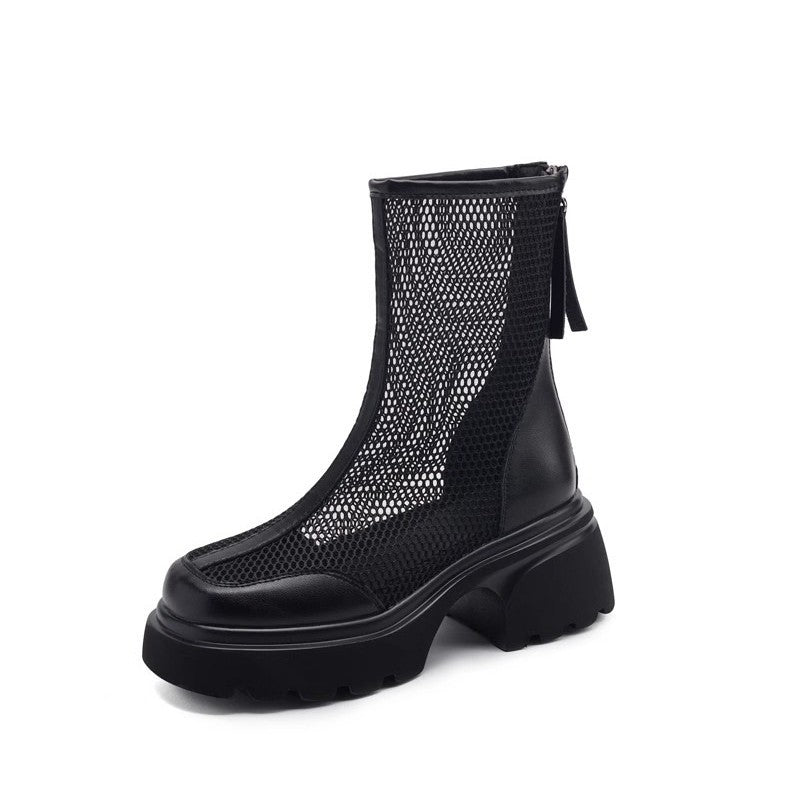Hollow Breathable Mesh Platform Chunky Boots