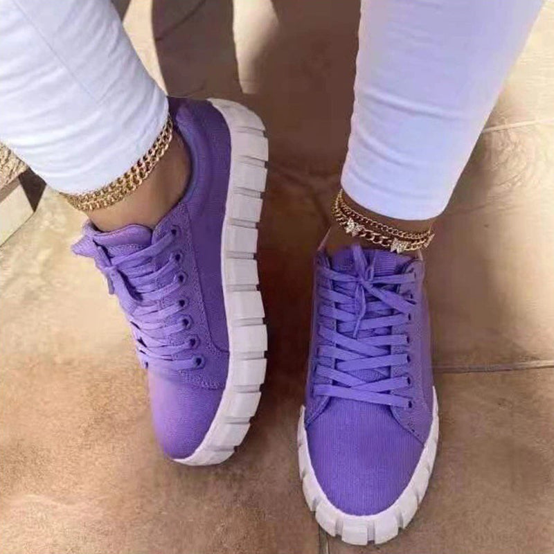 Lace-up Canvas Round Toe Platform Sneakers