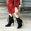 Suede Pointed-Toe Lace-Up Boots