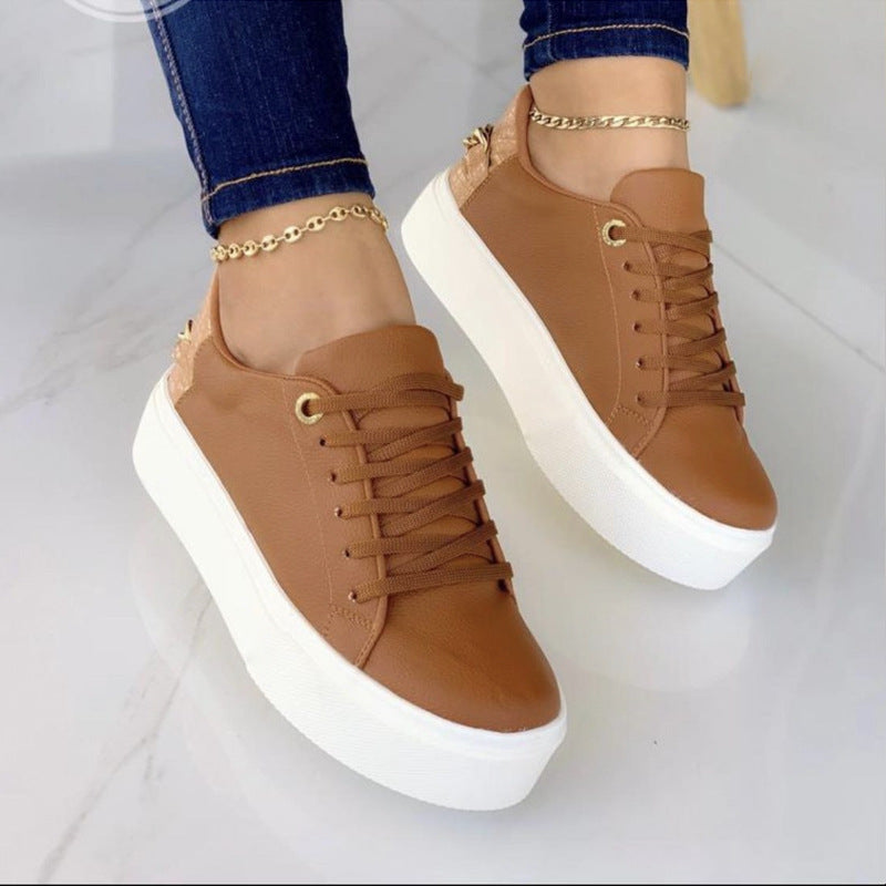 Flat Heeled Chain Lace Up Sneakers
