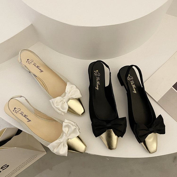 Metallic Vintage-Inspired Bow Slingback Cap Toe Flats