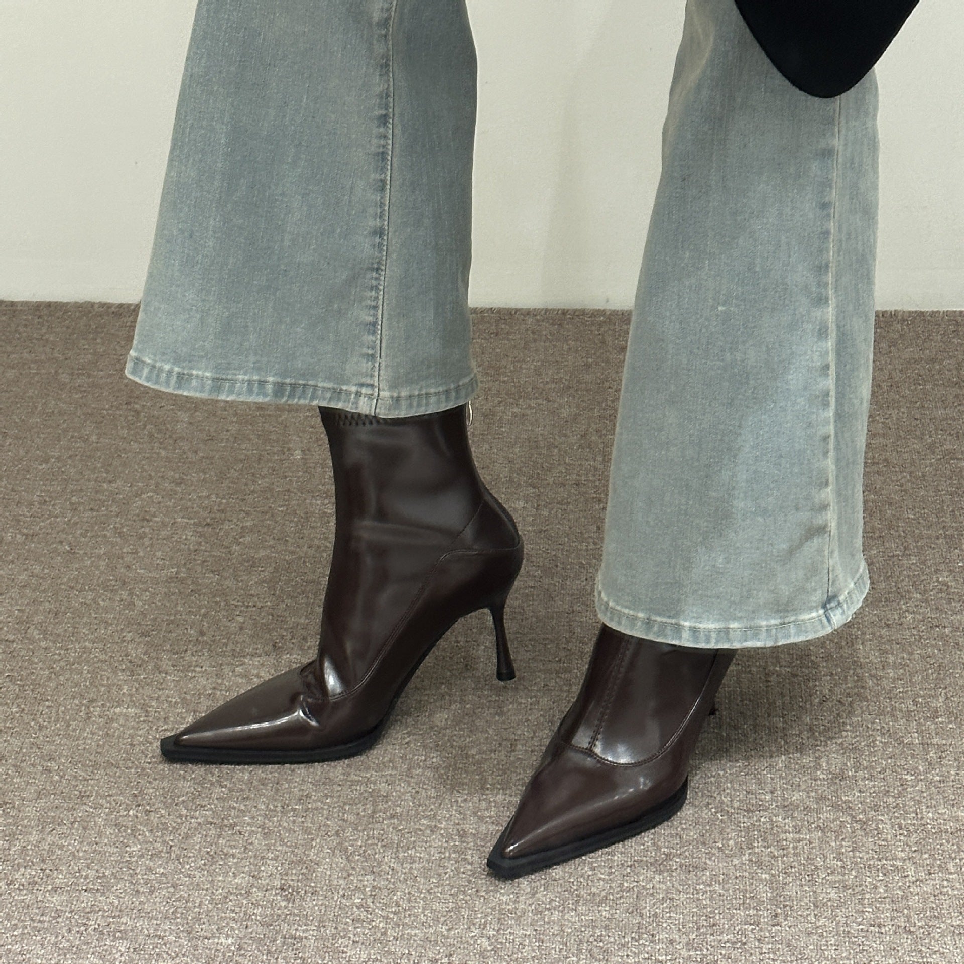 Pointed-Toe Soft-Leather Ankle Boots
