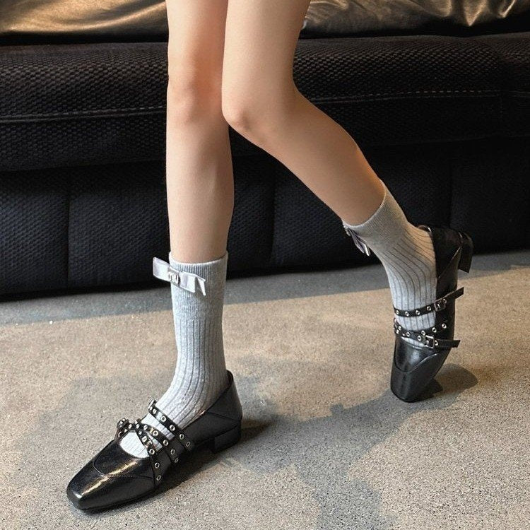Rivet Mary Jane Square Toe Cross Strap Flats