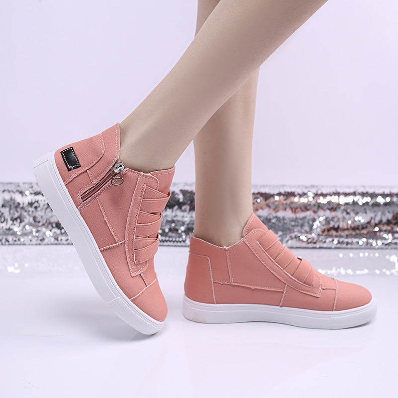 Side Zipper Canvas Wedge Walking Sneakers