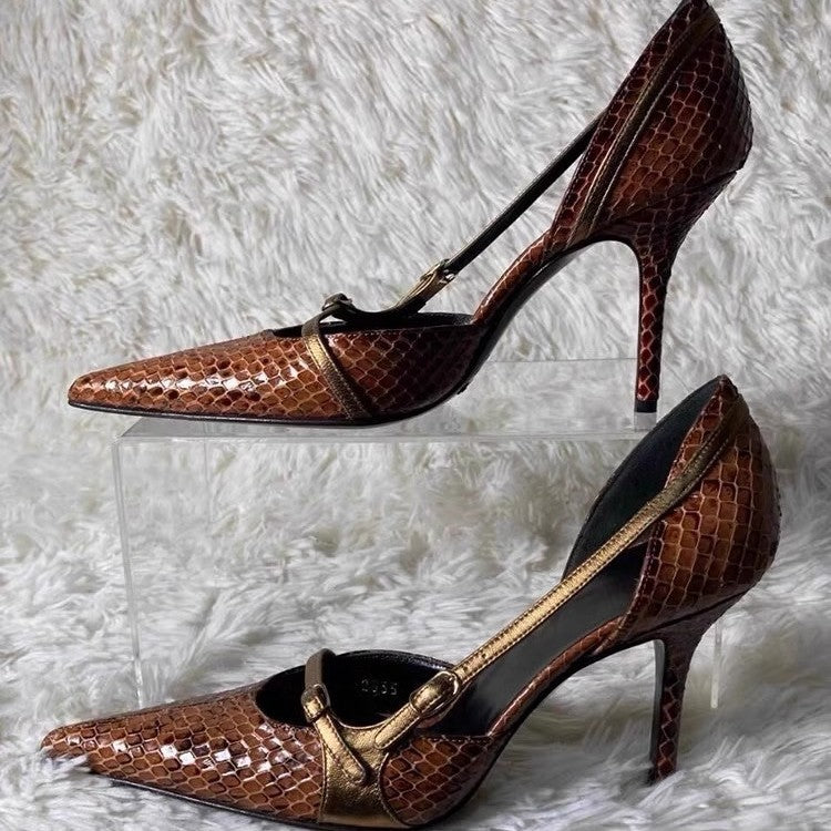 Cut-Out Snake-Print Stiletto Heels