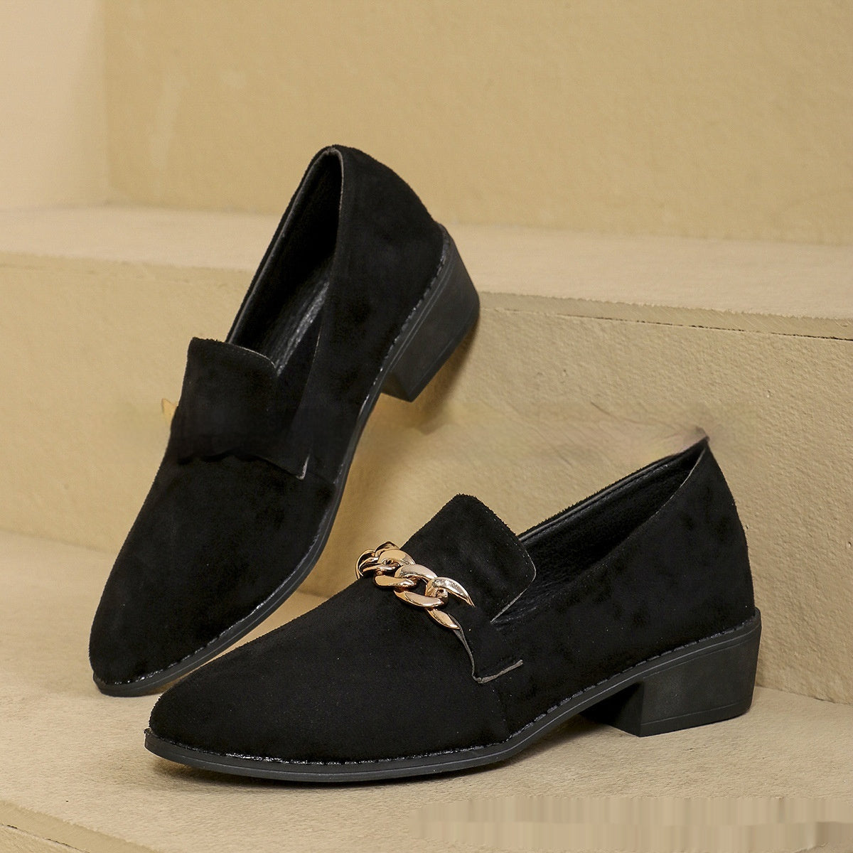 Pointed Toe Chain & Butterfly Embellished Slip-On Flats