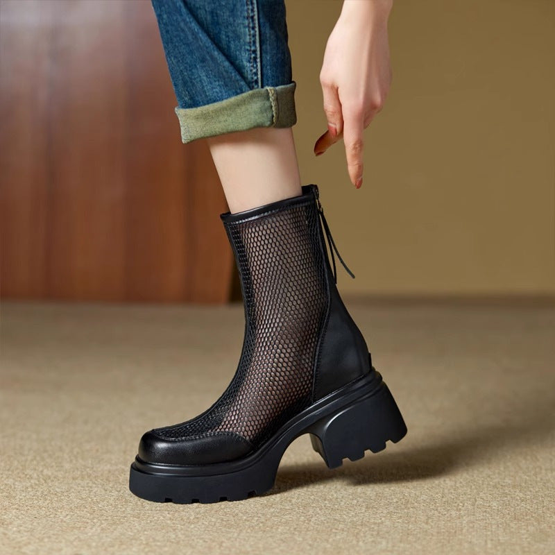 Hollow Breathable Mesh Platform Chunky Boots