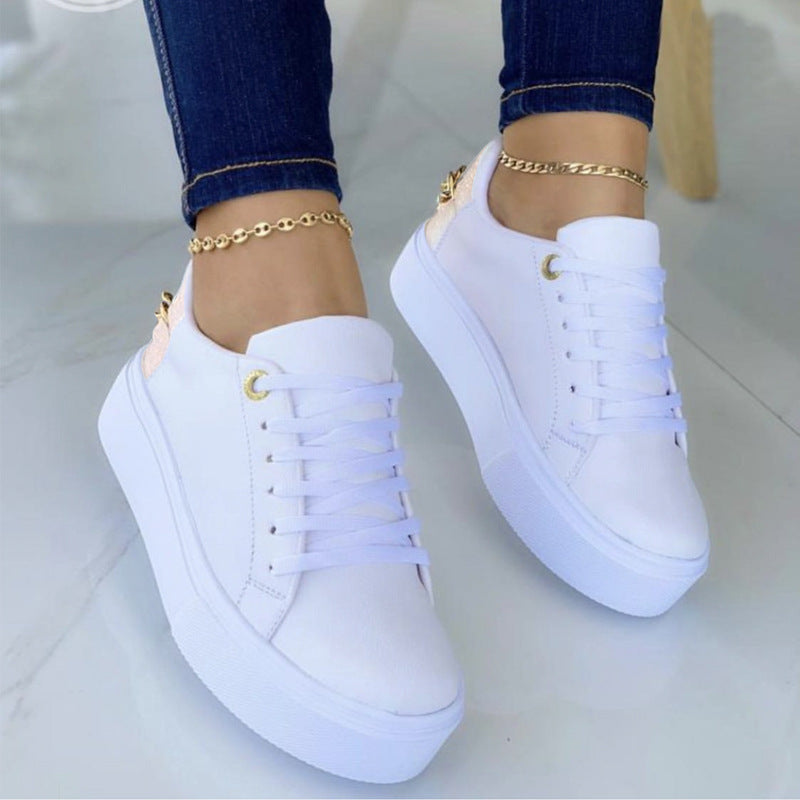 Flat Heeled Chain Lace Up Sneakers
